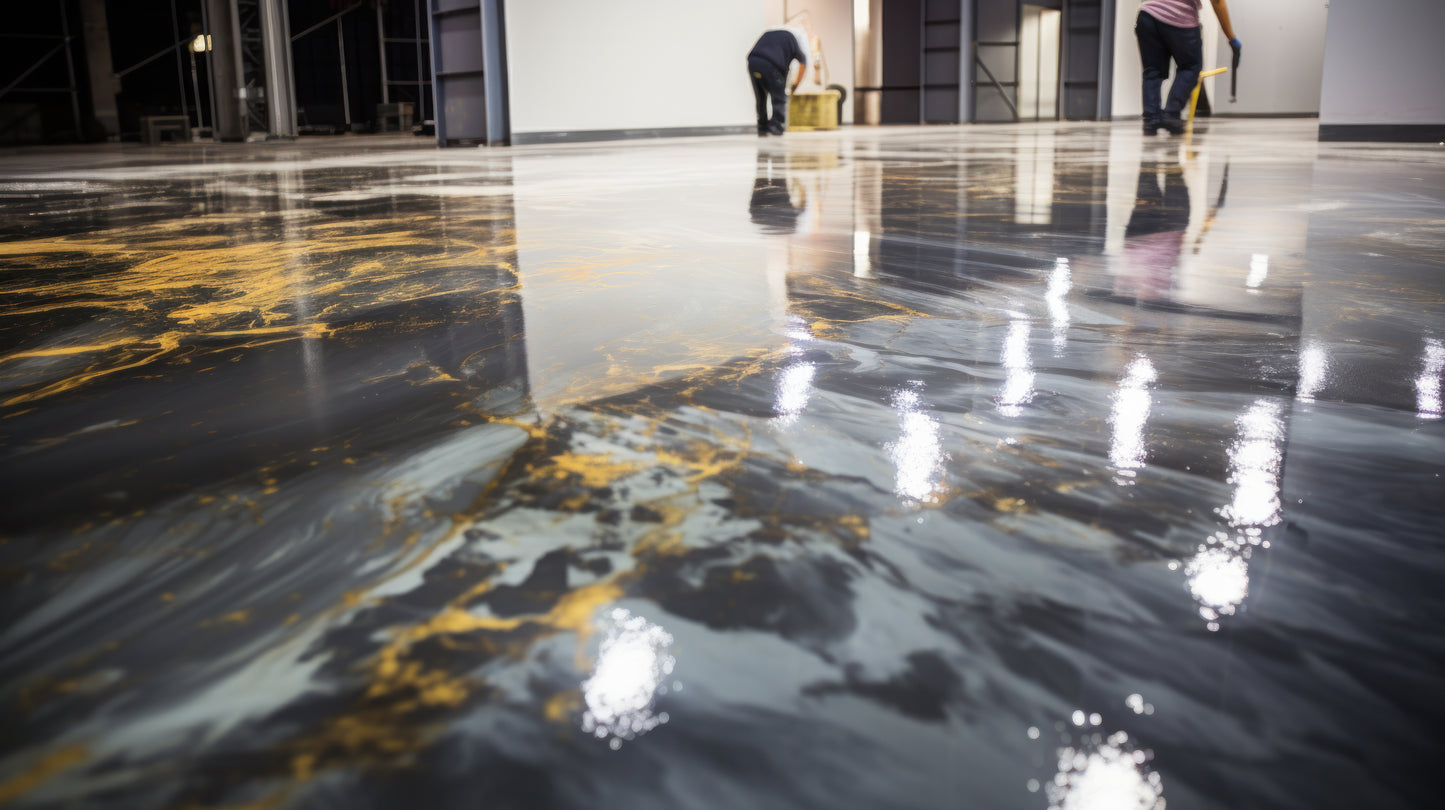 commercial epoxy flooring with marbled pattern