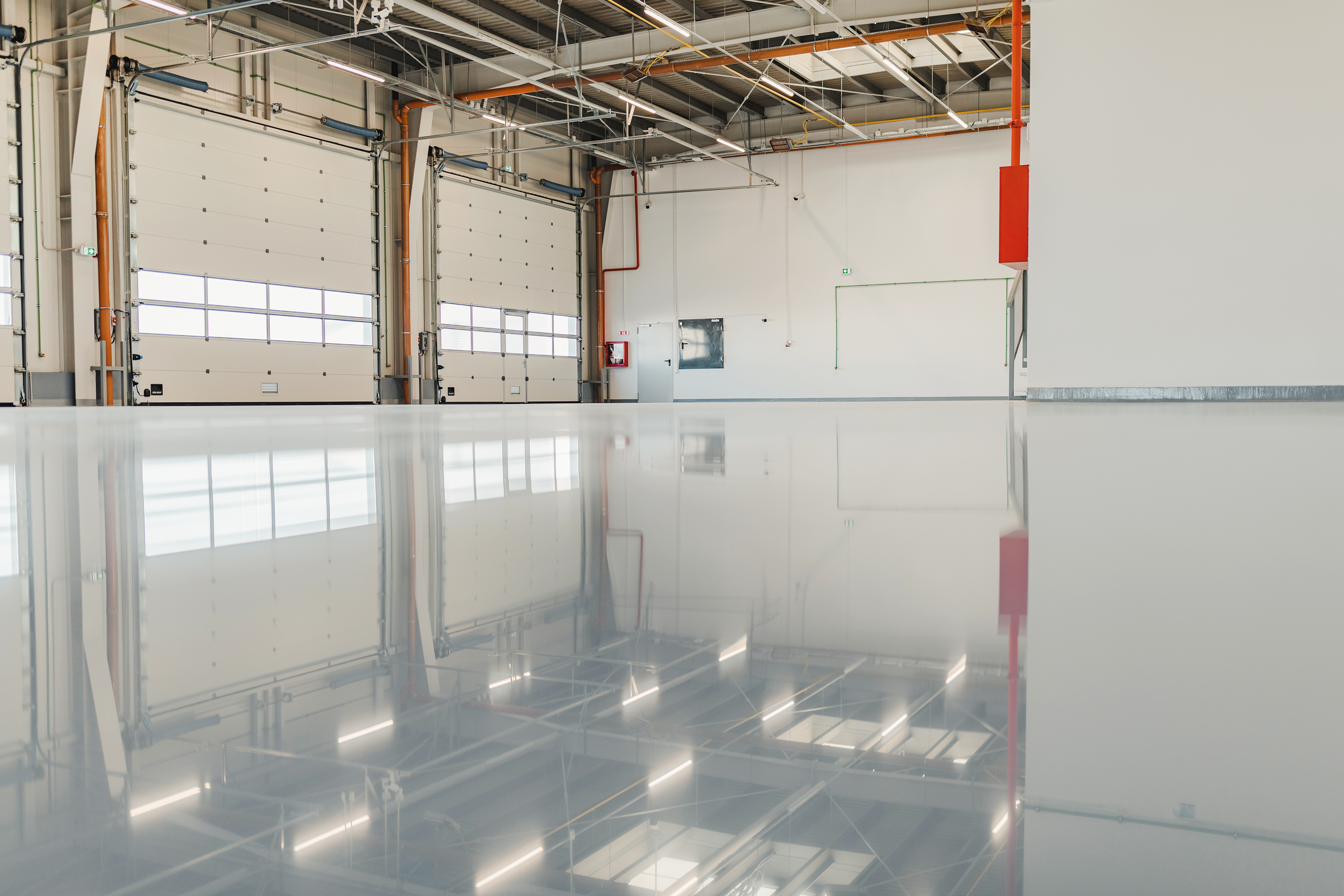 shop with industrial epoxy flooring